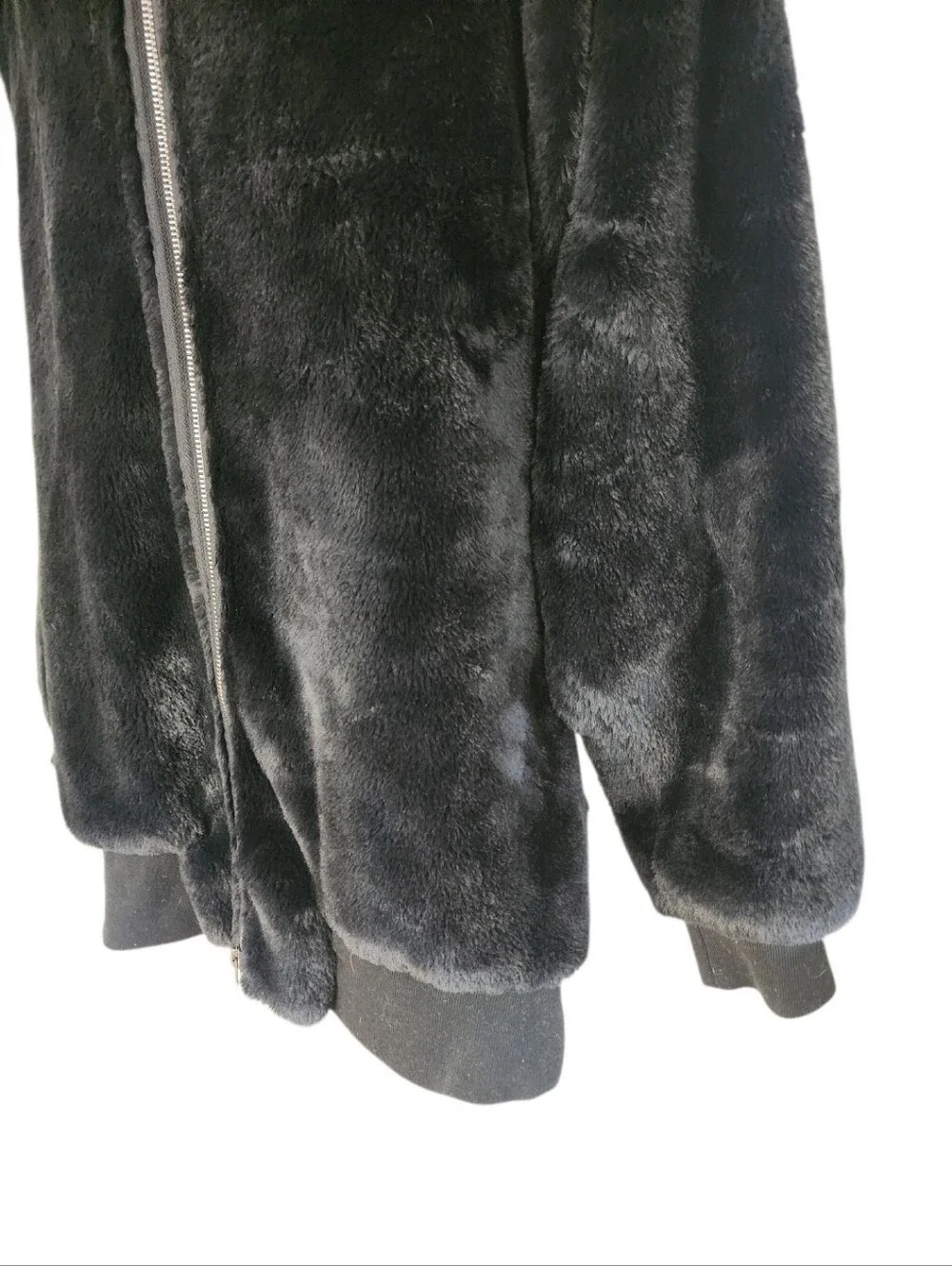 Free People Oversized Black Faux Fur Hooded Zip Jacket XL - Picture 5 of 10